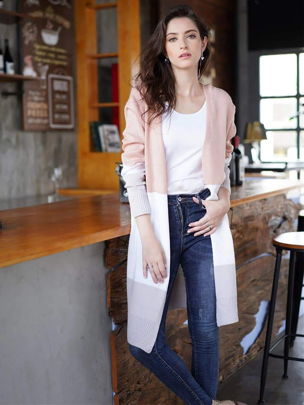Long Sleeve Open Front Casual Knit Sweaters Coat Soft Outwear Striped Draped Kimono Cardigan - Image 8