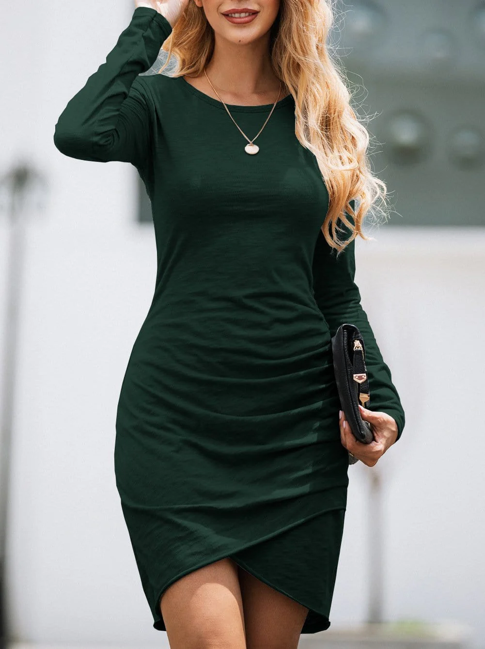 Long Sleeve Overlap Hem Dress - Image 11