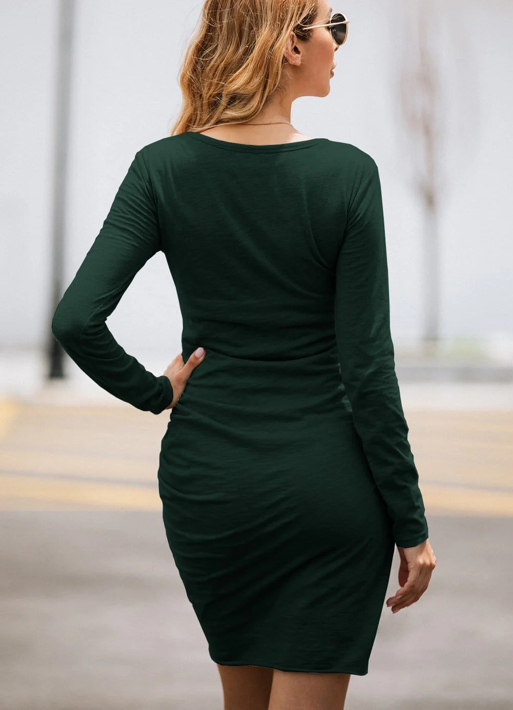 Long Sleeve Overlap Hem Dress - Image 13
