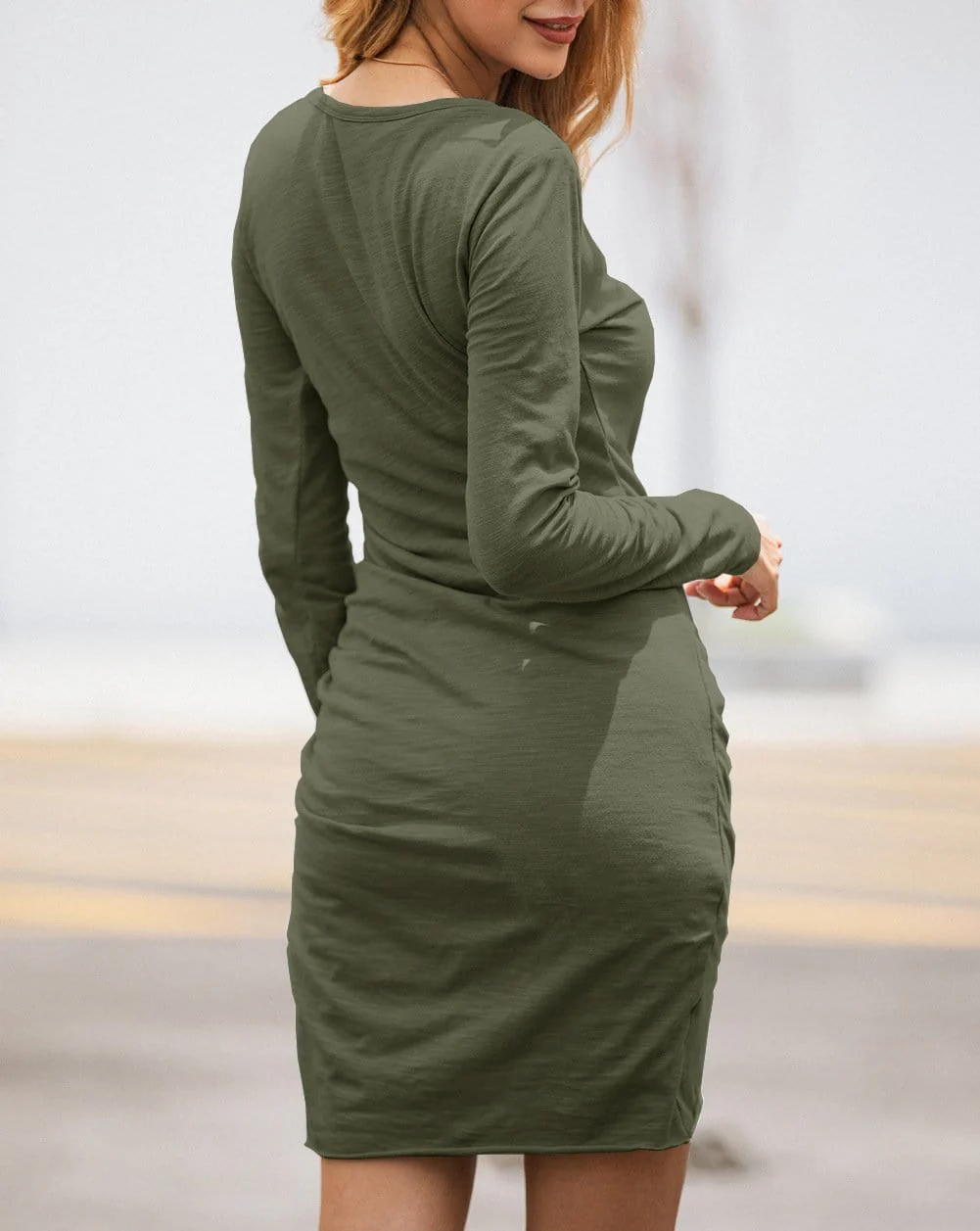 Long Sleeve Overlap Hem Dress - Image 18