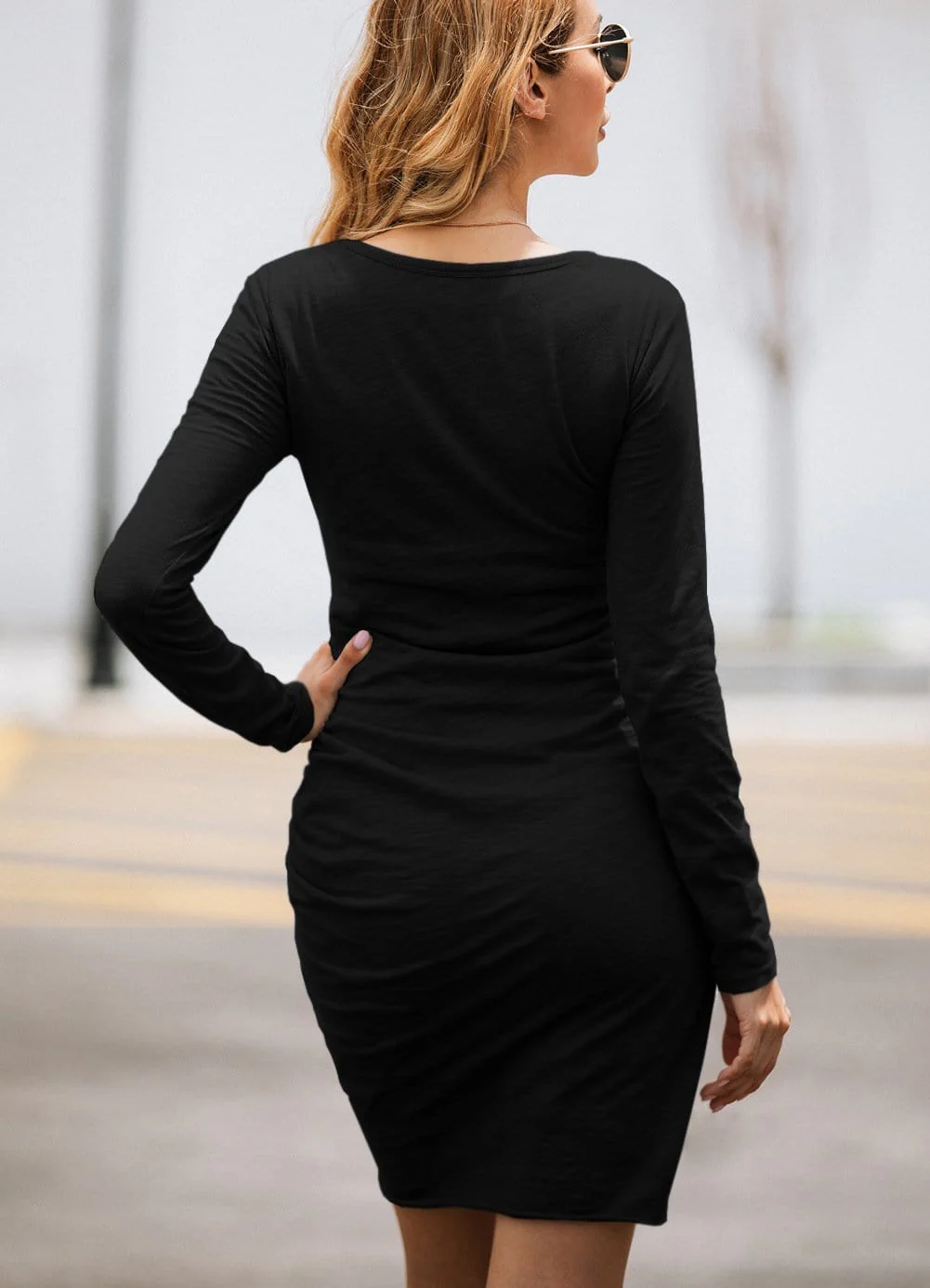 Long Sleeve Overlap Hem Dress - Image 33