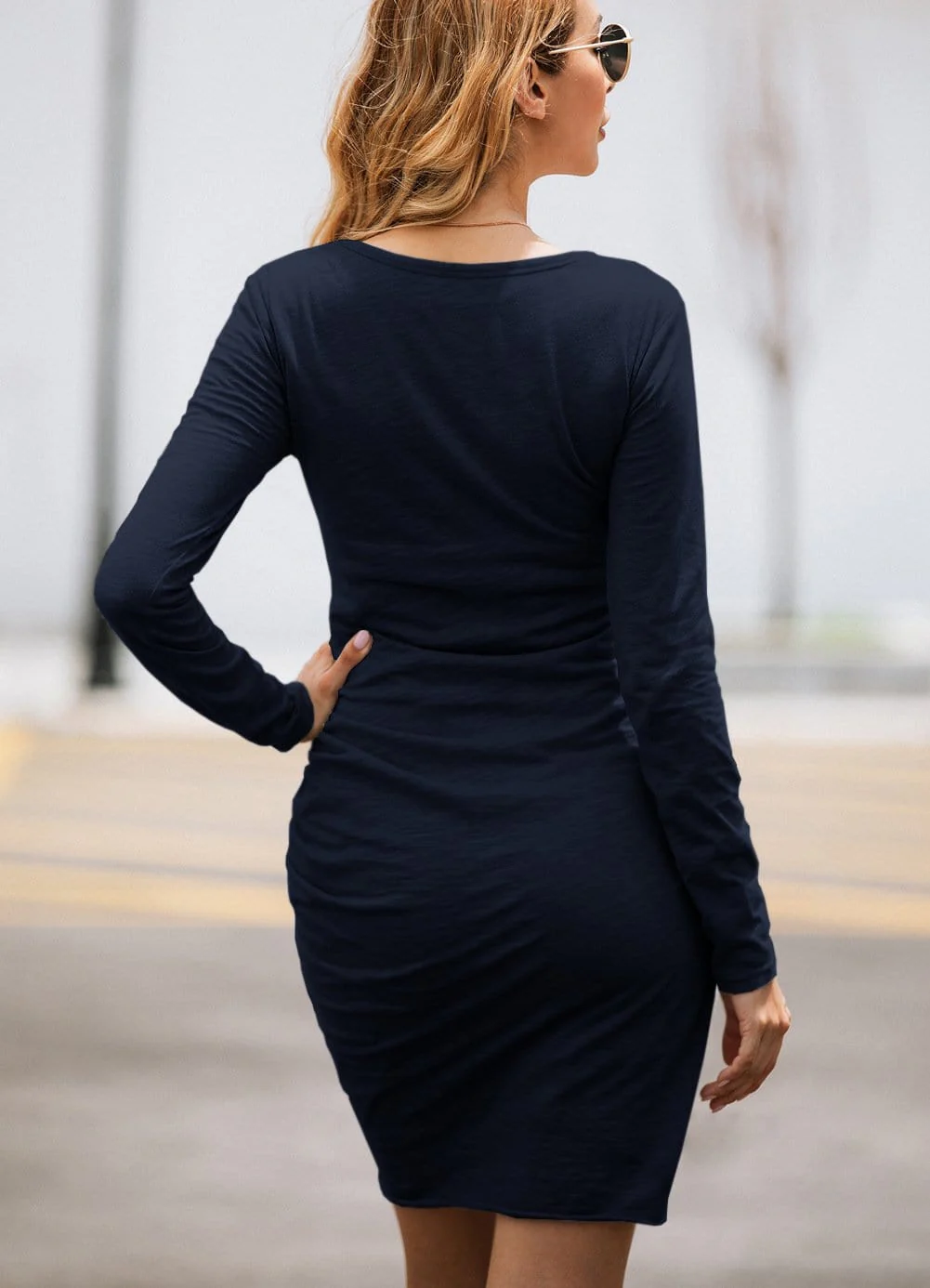 Long Sleeve Overlap Hem Dress - Image 36