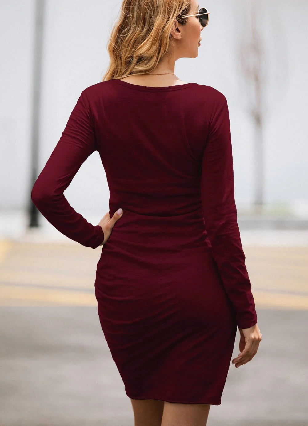 Long Sleeve Overlap Hem Dress - Image 47