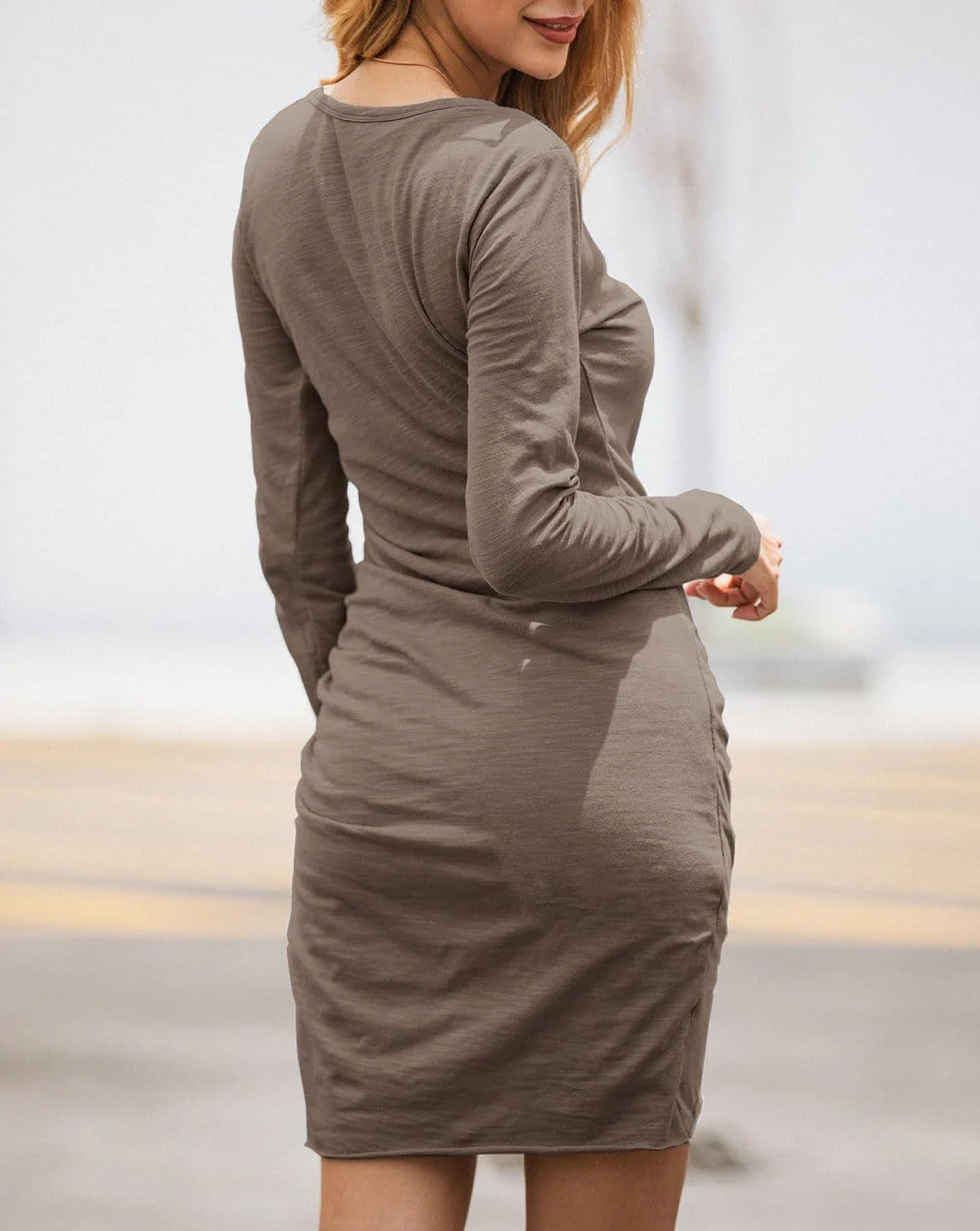 Long Sleeve Overlap Hem Dress - Image 8