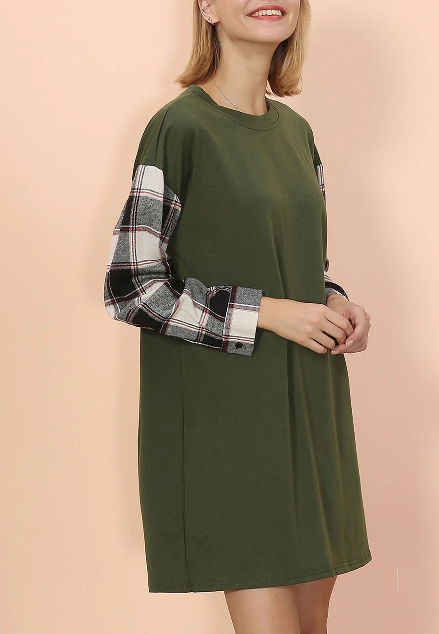 Long Sleeve Plaid Print T-Shirt Dress - Image 10
