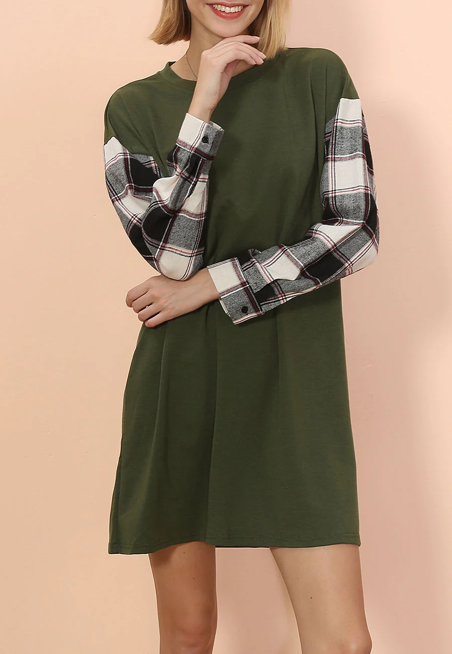 Long Sleeve Plaid Print T-Shirt Dress - Image 11