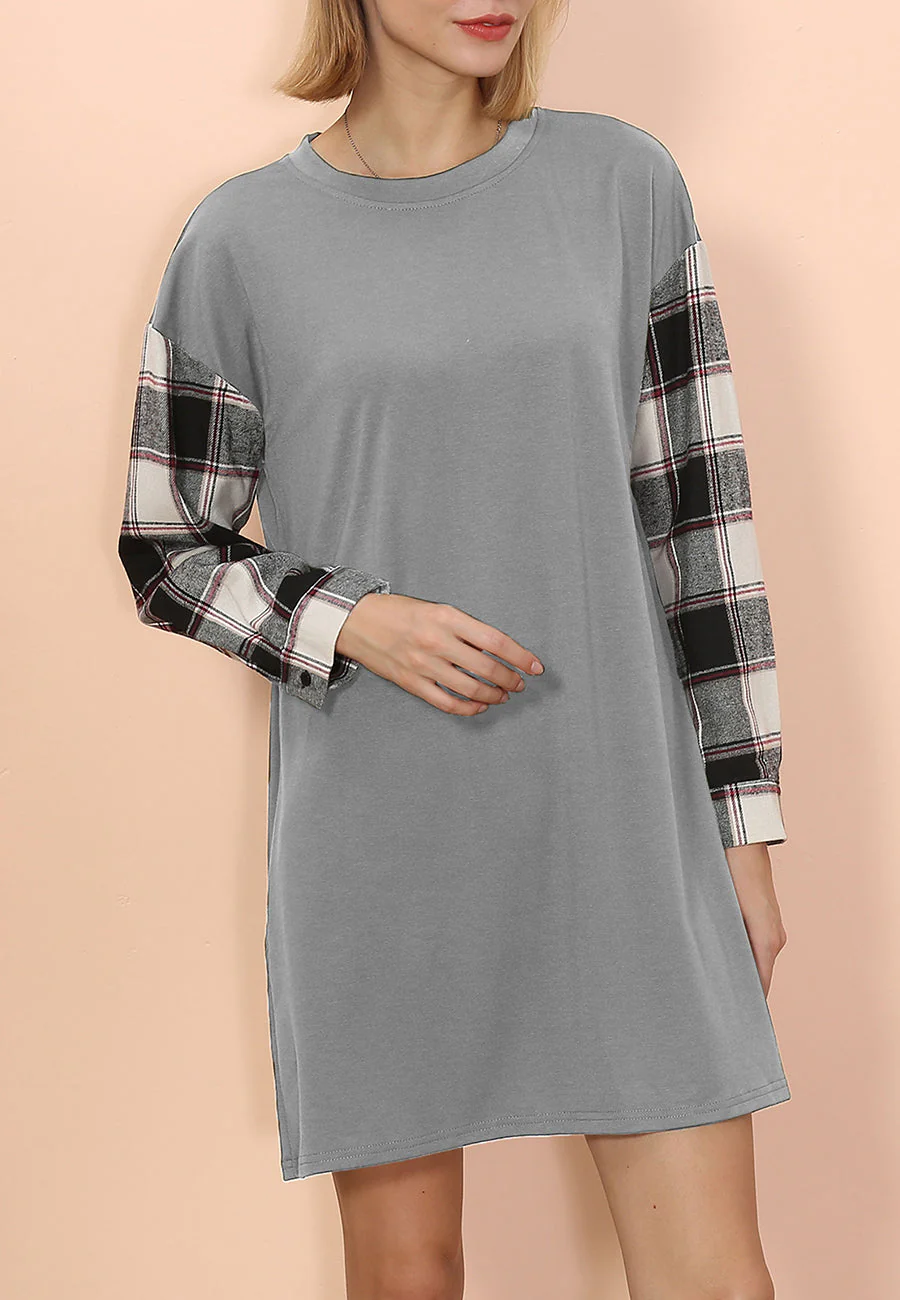 Long Sleeve Plaid Print T-Shirt Dress - Image 14
