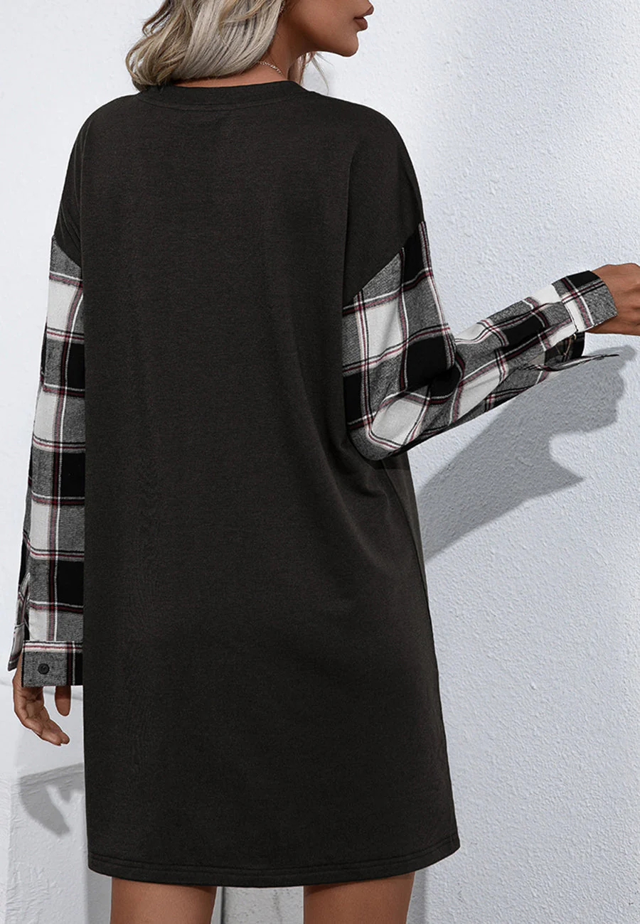 Long Sleeve Plaid Print T-Shirt Dress - Image 6