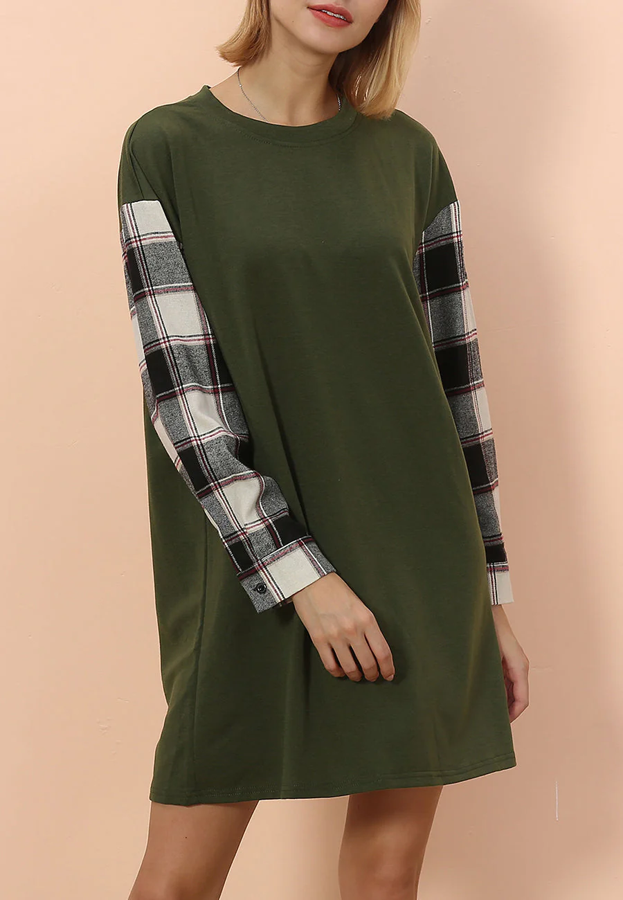 Long Sleeve Plaid Print T-Shirt Dress - Image 7