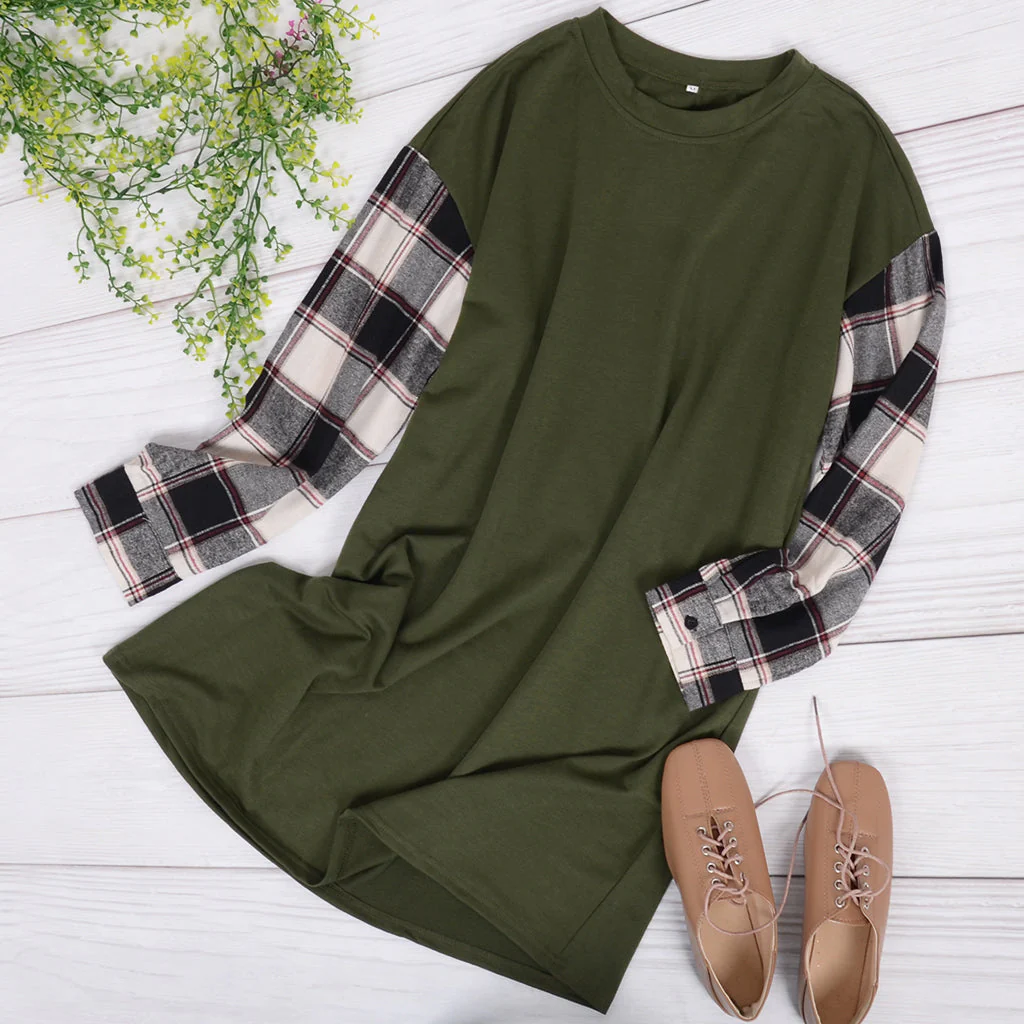 Long Sleeve Plaid Print T-Shirt Dress - Image 8