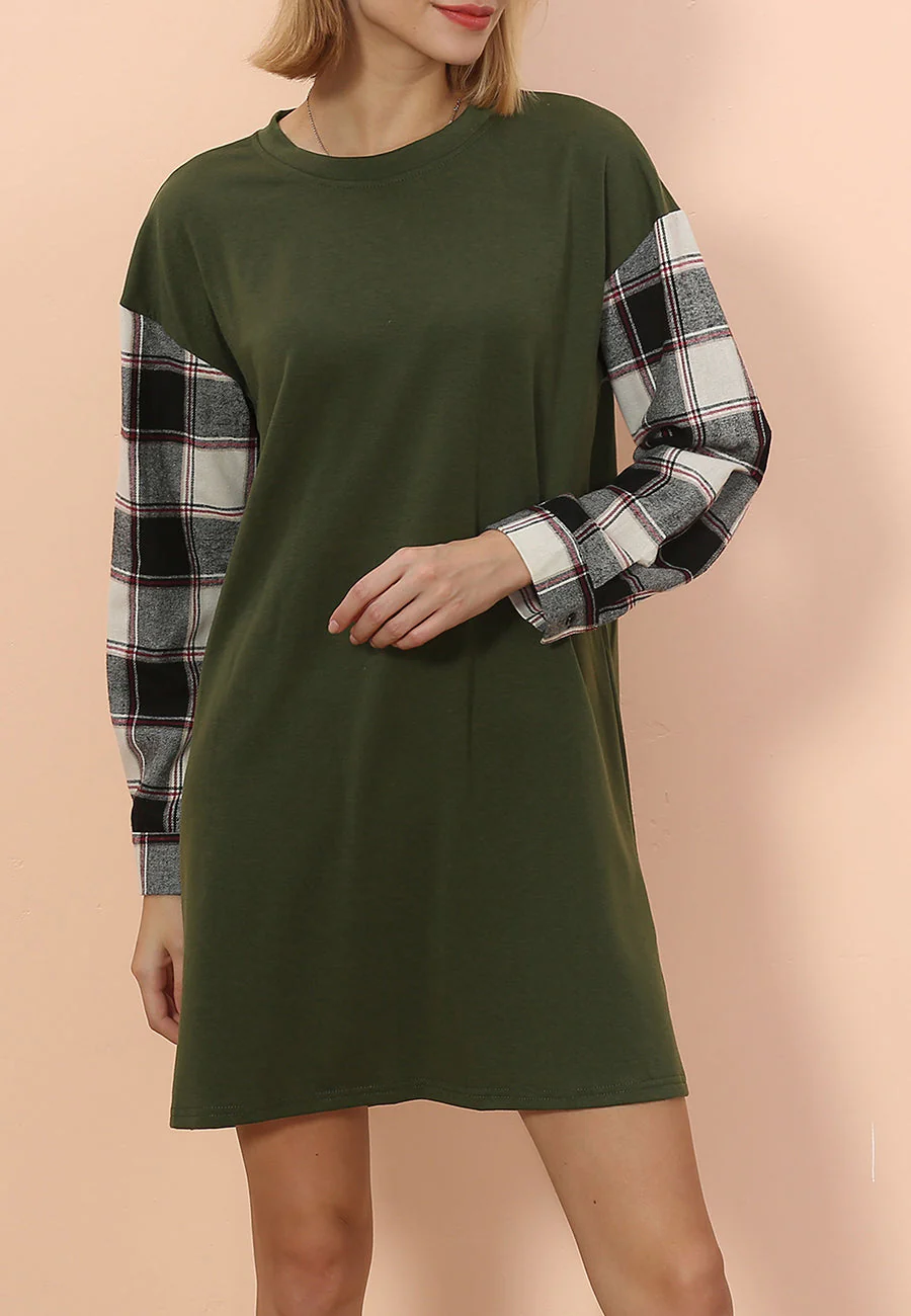 Long Sleeve Plaid Print T-Shirt Dress - Image 9
