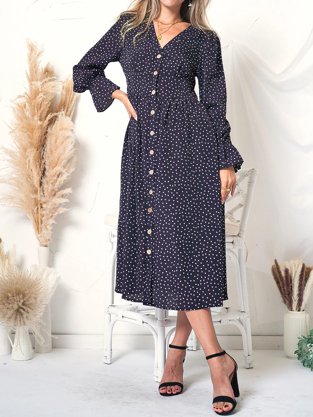 Long Sleeve Polka Dot Dress - Image 3