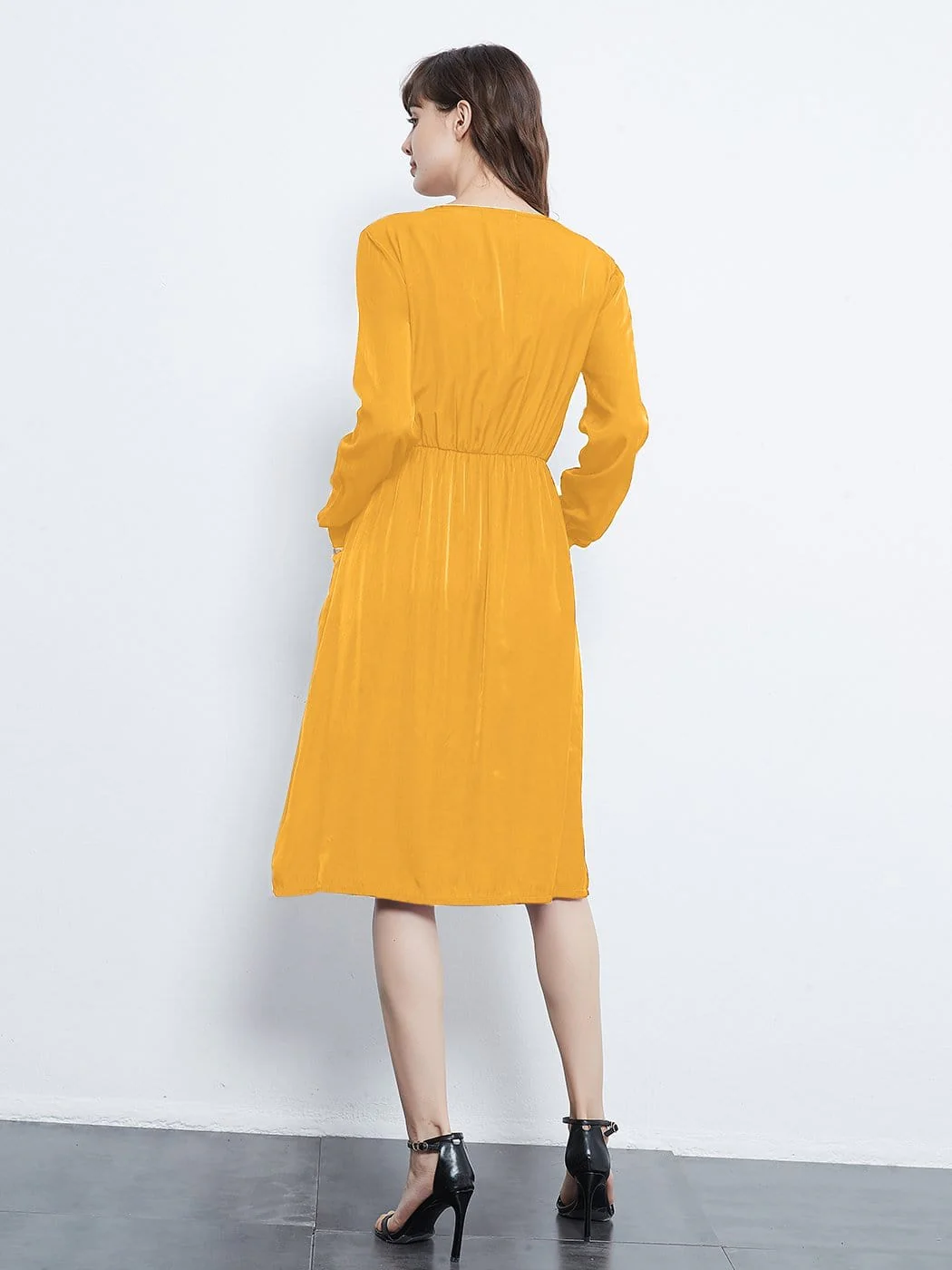 Long Sleeve Round Neck Button Dress With Pockets - Image 9