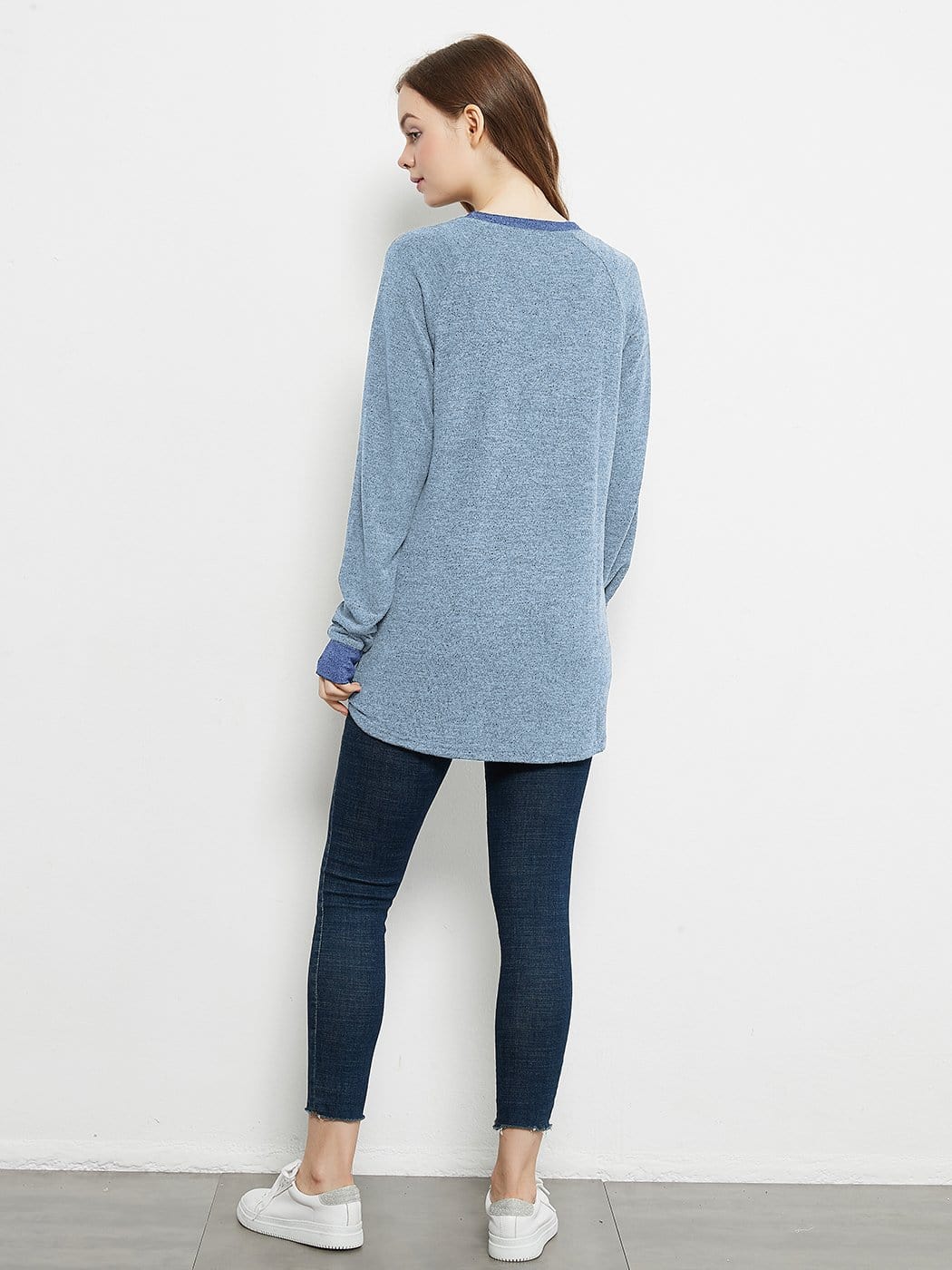 Long Sleeve Round Neck Casual T Shirts Blouses Sweatshirts Tunic Tops with Pocket - Image 10