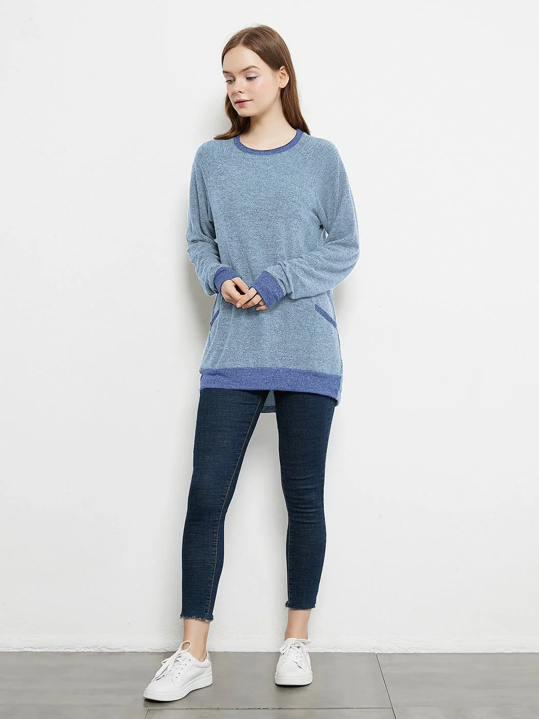 Long Sleeve Round Neck Casual T Shirts Blouses Sweatshirts Tunic Tops with Pocket - Image 11