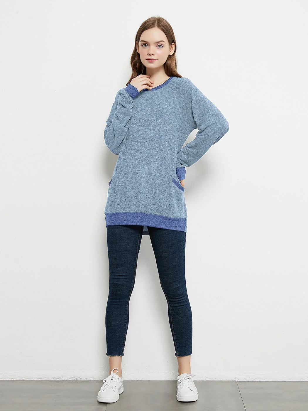 Long Sleeve Round Neck Casual T Shirts Blouses Sweatshirts Tunic Tops with Pocket - Image 13