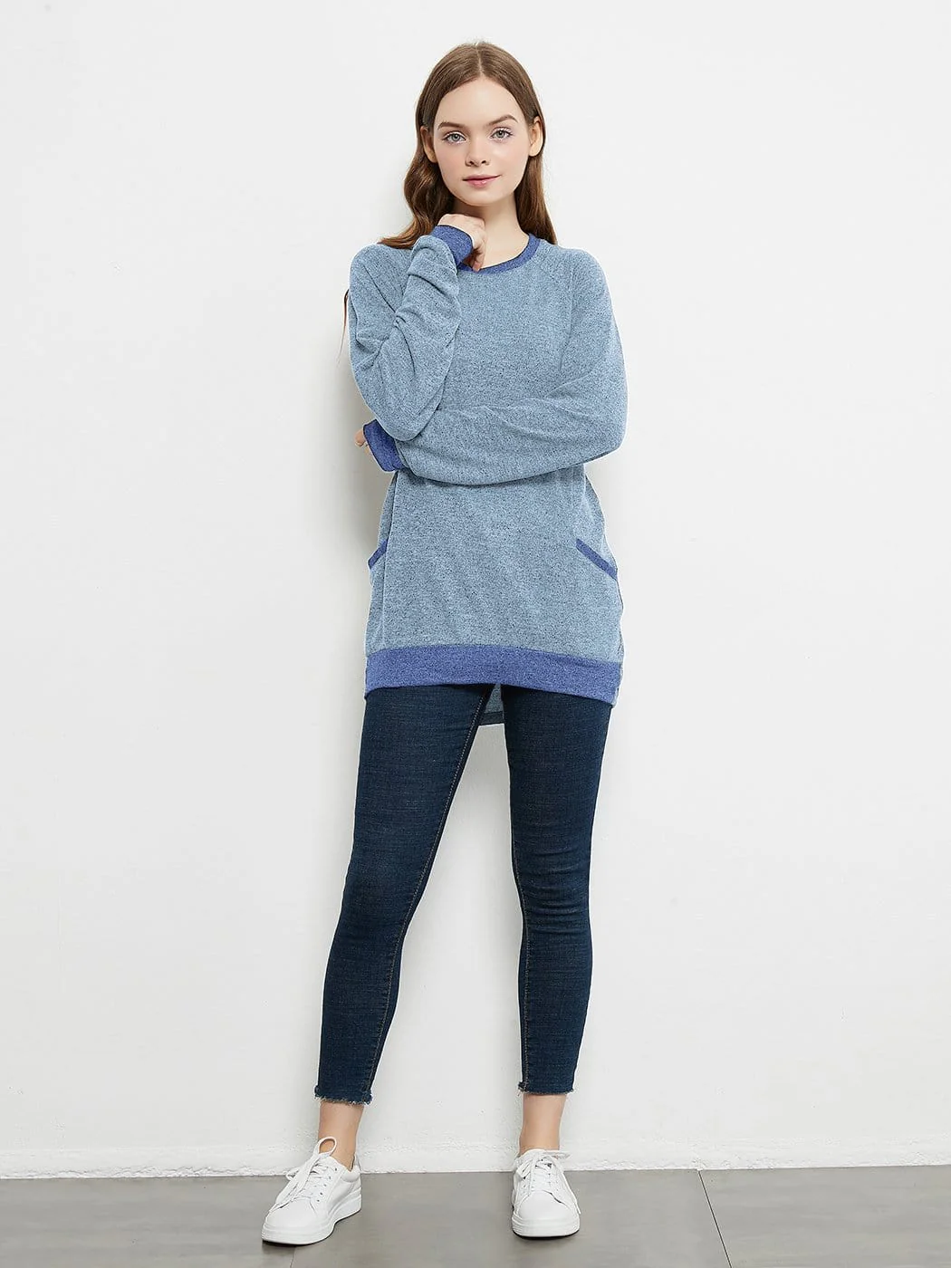 Long Sleeve Round Neck Casual T Shirts Blouses Sweatshirts Tunic Tops with Pocket - Image 14