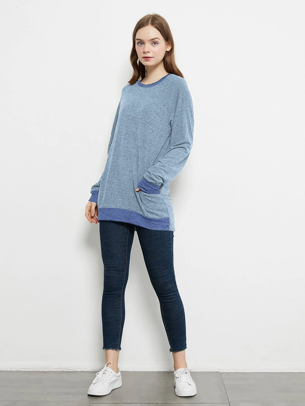 Long Sleeve Round Neck Casual T Shirts Blouses Sweatshirts Tunic Tops with Pocket - Image 15