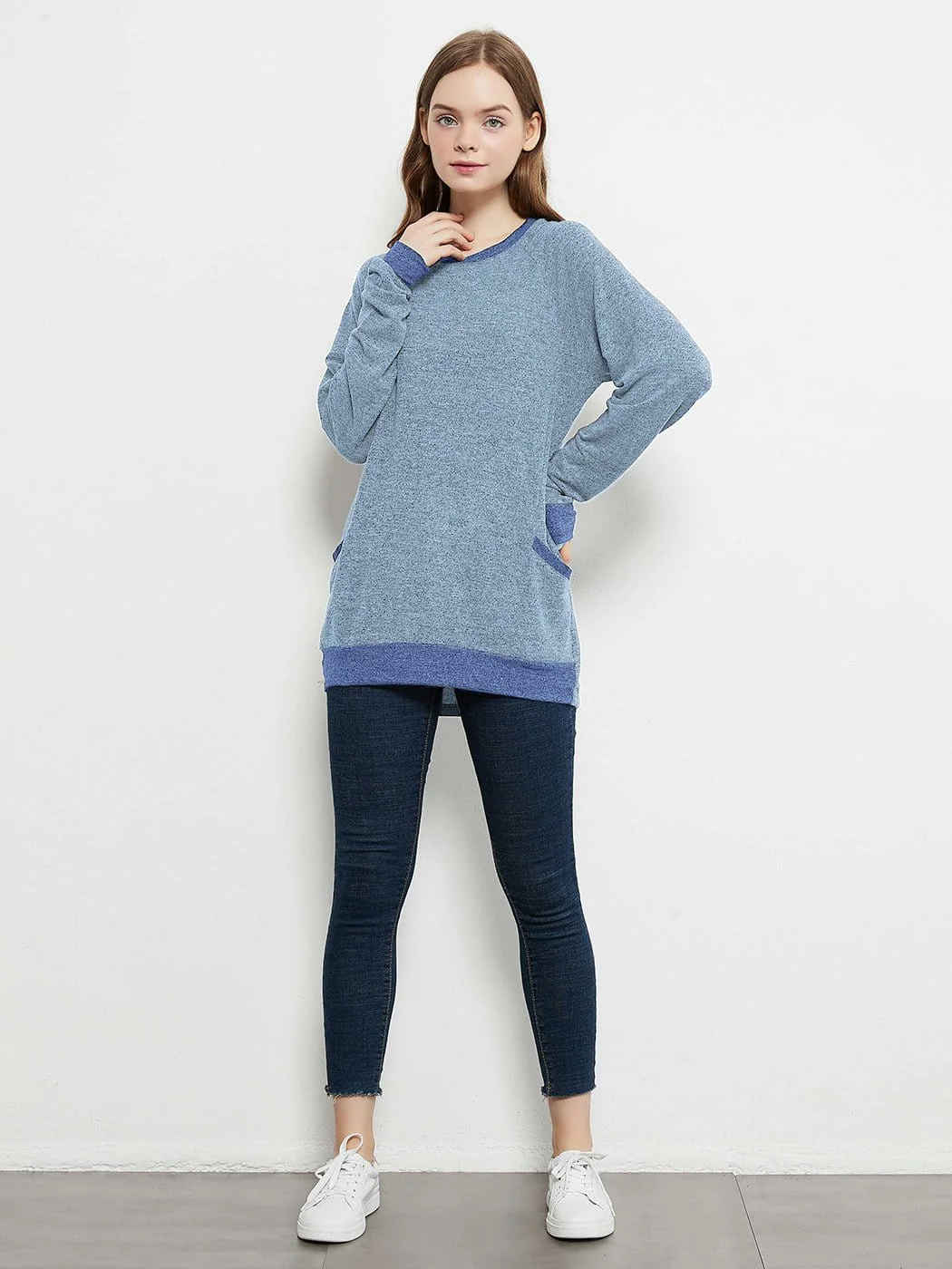 Long Sleeve Round Neck Casual T Shirts Blouses Sweatshirts Tunic Tops with Pocket - Image 16