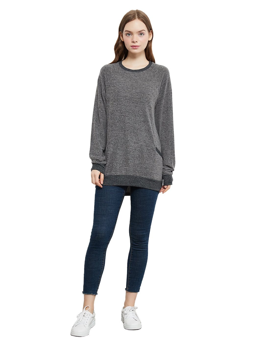Long Sleeve Round Neck Casual T Shirts Blouses Sweatshirts Tunic Tops with Pocket - Image 18