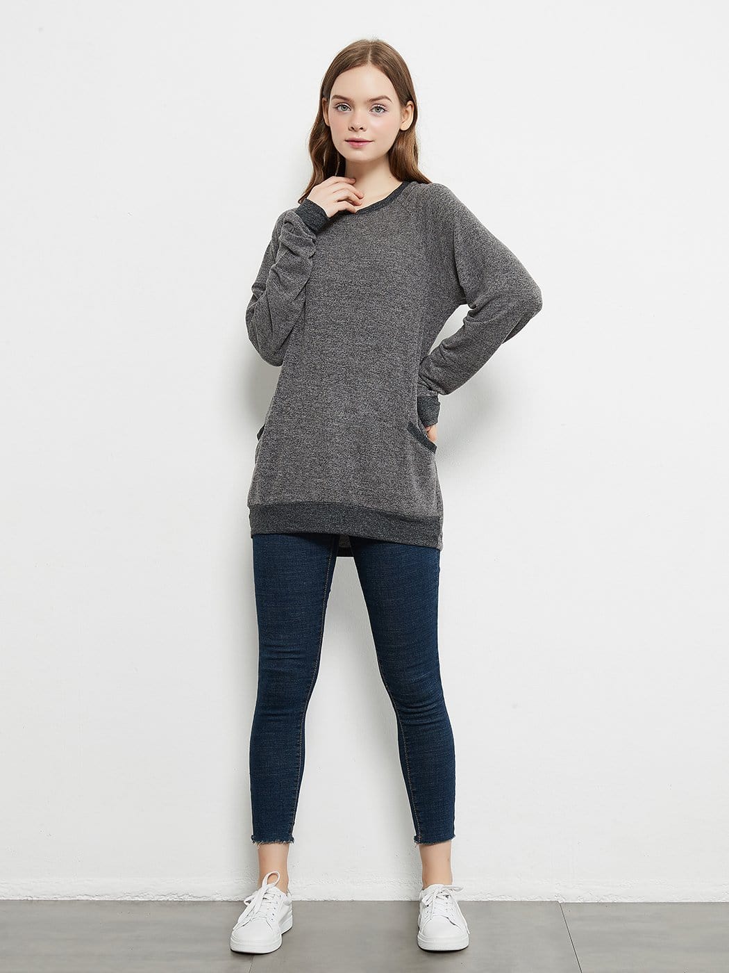 Long Sleeve Round Neck Casual T Shirts Blouses Sweatshirts Tunic Tops with Pocket - Image 22