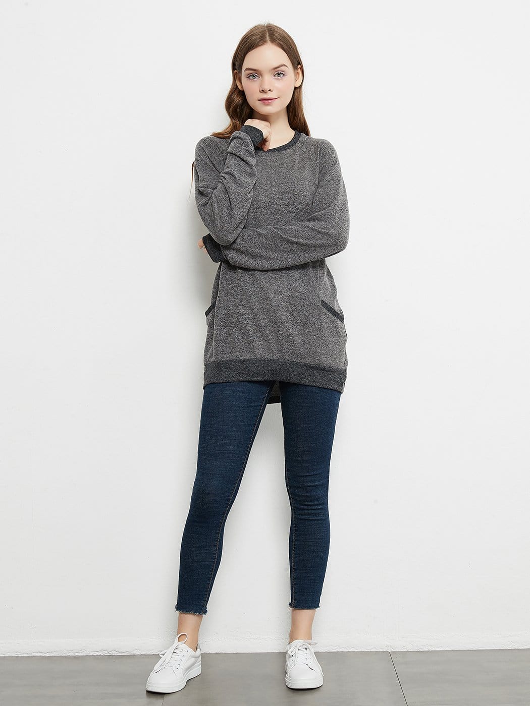 Long Sleeve Round Neck Casual T Shirts Blouses Sweatshirts Tunic Tops with Pocket - Image 23