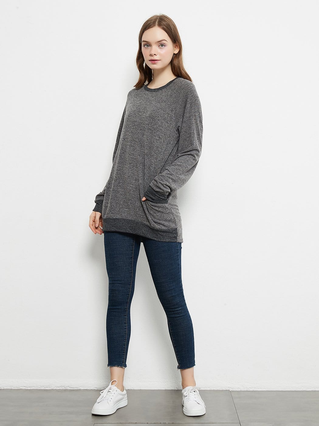 Long Sleeve Round Neck Casual T Shirts Blouses Sweatshirts Tunic Tops with Pocket - Image 24