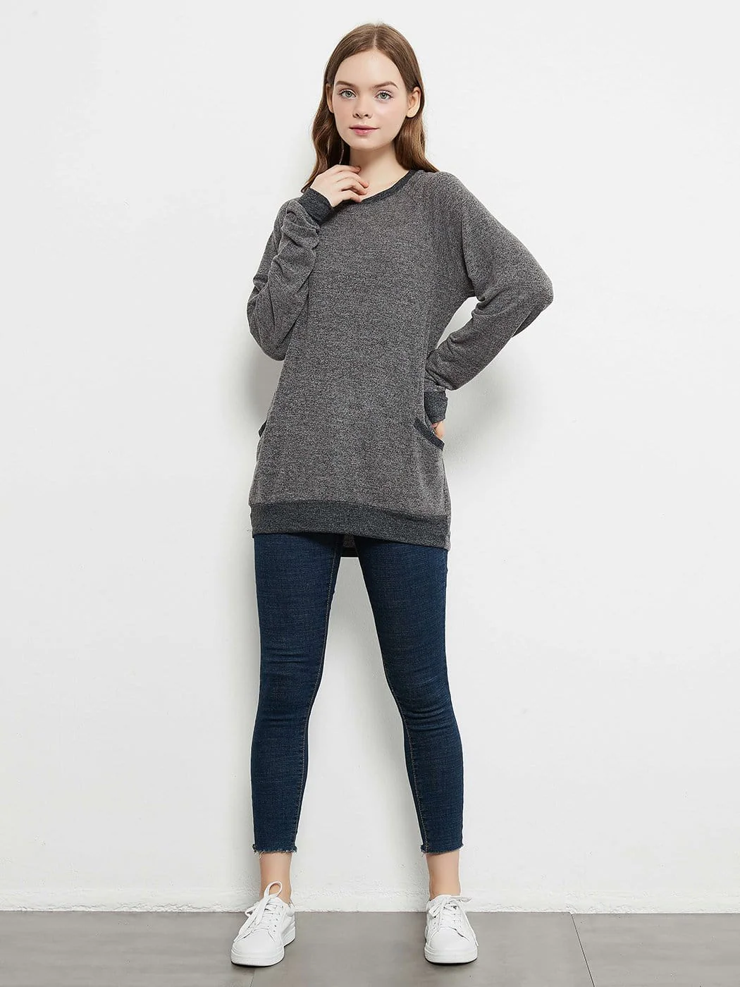 Long Sleeve Round Neck Casual T Shirts Blouses Sweatshirts Tunic Tops with Pocket - Image 25