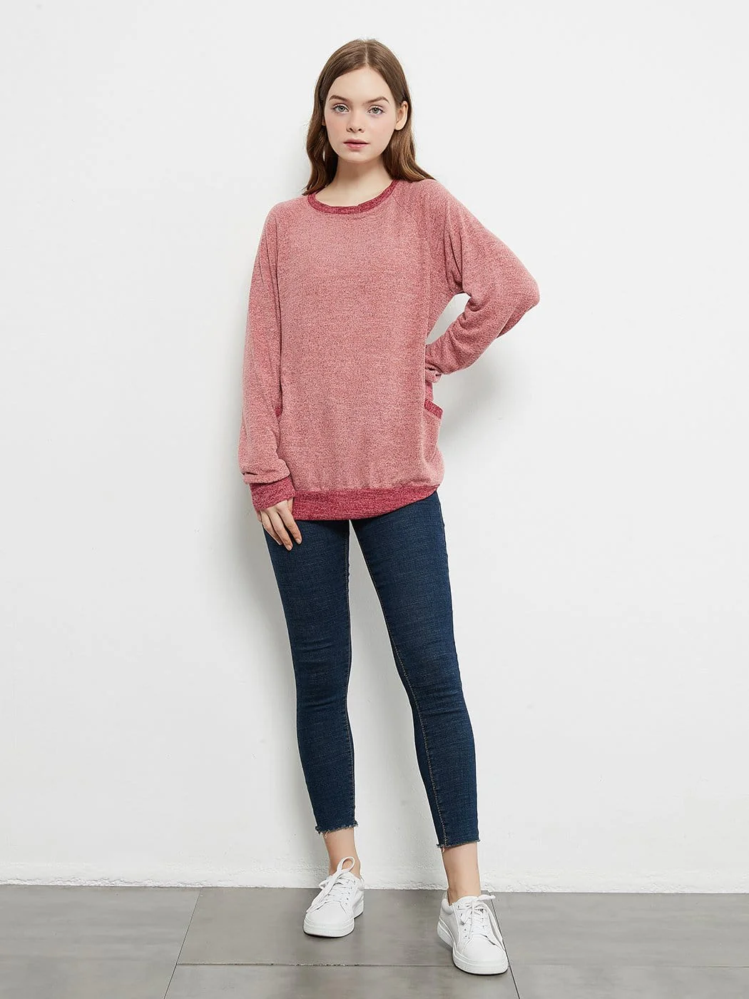 Long Sleeve Round Neck Casual T Shirts Blouses Sweatshirts Tunic Tops with Pocket - Image 3