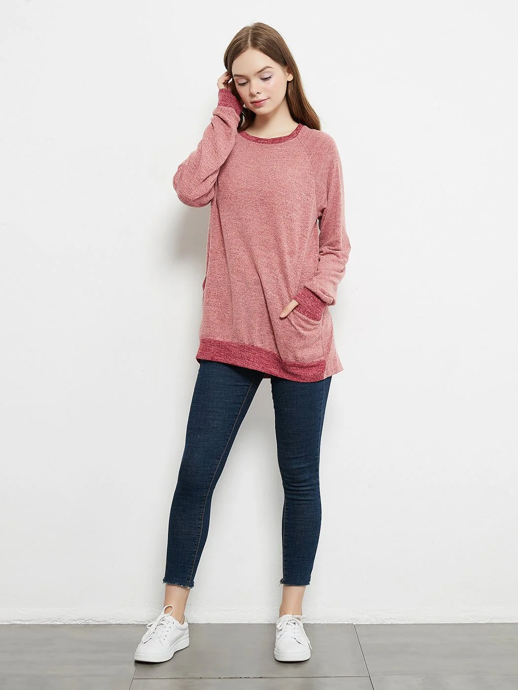 Long Sleeve Round Neck Casual T Shirts Blouses Sweatshirts Tunic Tops with Pocket - Image 5