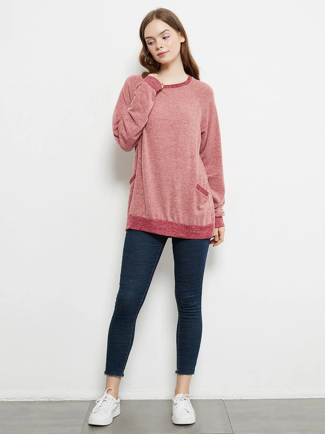 Long Sleeve Round Neck Casual T Shirts Blouses Sweatshirts Tunic Tops with Pocket - Image 6