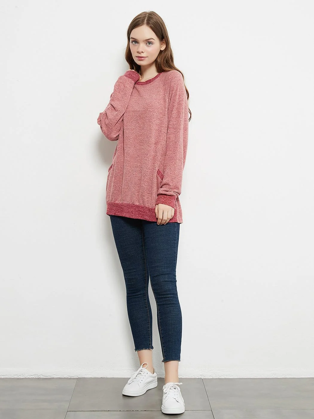 Long Sleeve Round Neck Casual T Shirts Blouses Sweatshirts Tunic Tops with Pocket - Image 7