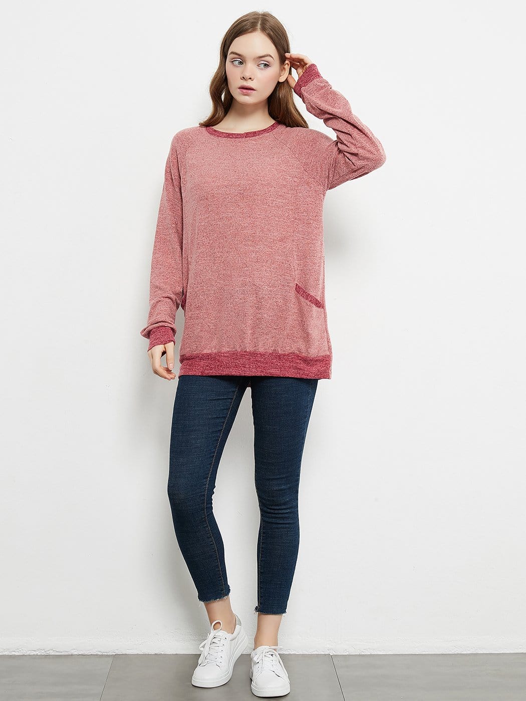Long Sleeve Round Neck Casual T Shirts Blouses Sweatshirts Tunic Tops with Pocket - Image 8