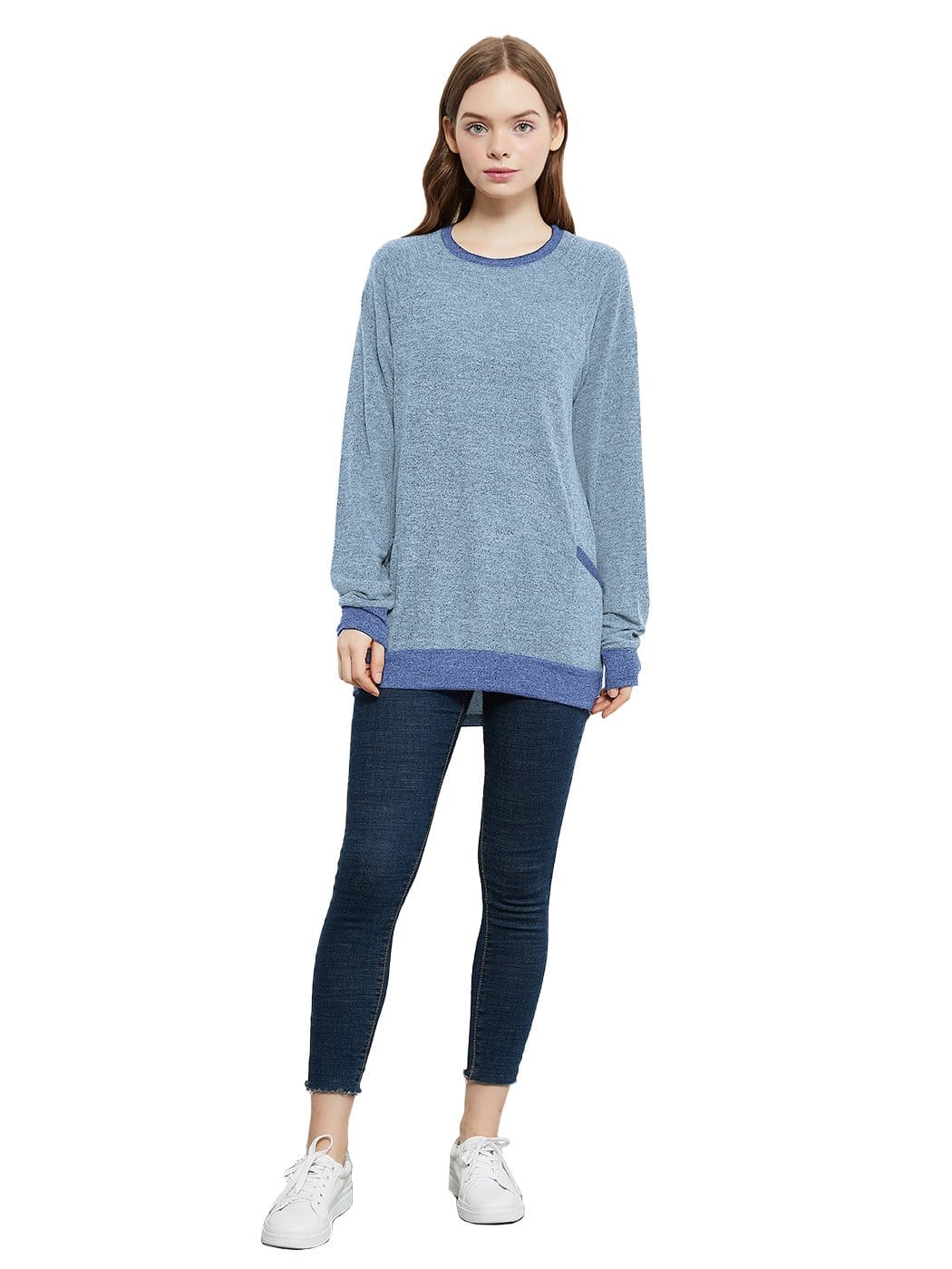 Long Sleeve Round Neck Casual T Shirts Blouses Sweatshirts Tunic Tops with Pocket - Image 9