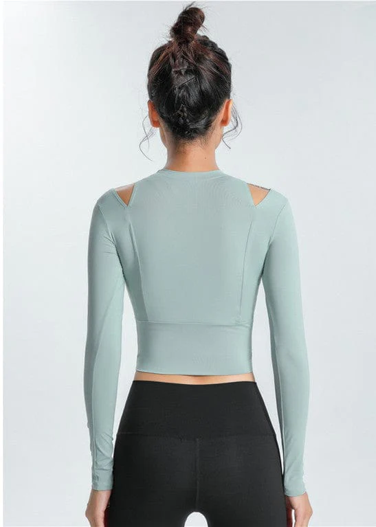 Long Sleeve Shoulder Cutout Top - Image 14