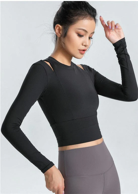 Long Sleeve Shoulder Cutout Top - Image 3