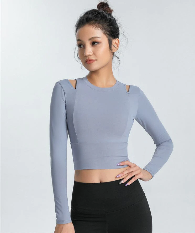 Long Sleeve Shoulder Cutout Top - Image 6
