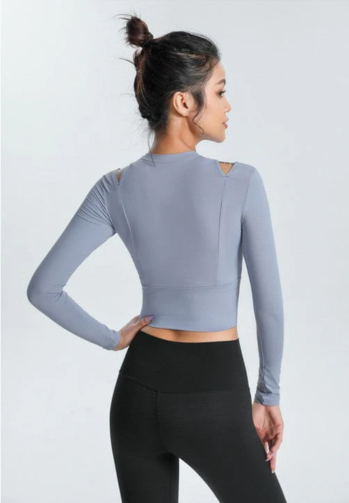Long Sleeve Shoulder Cutout Top - Image 9
