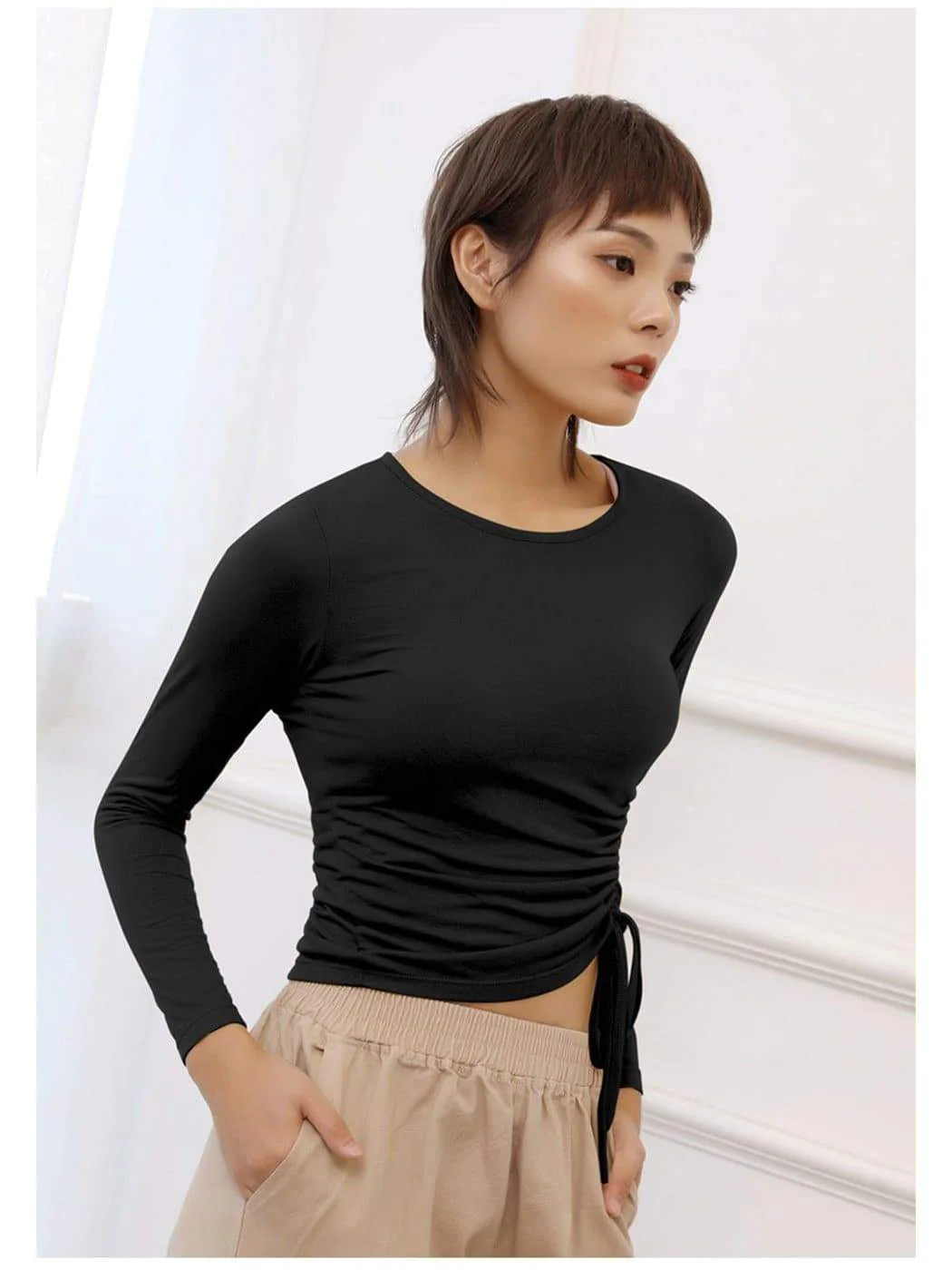Long Sleeve Side Gathered Cinched Top - Image 5