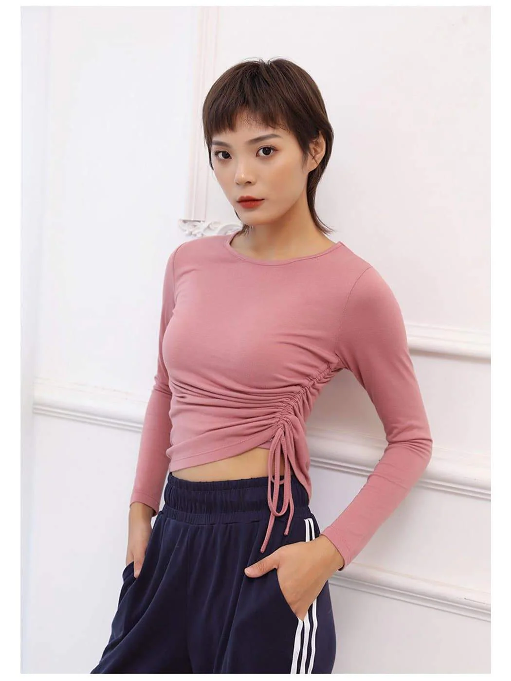 Long Sleeve Side Gathered Cinched Top - Image 7