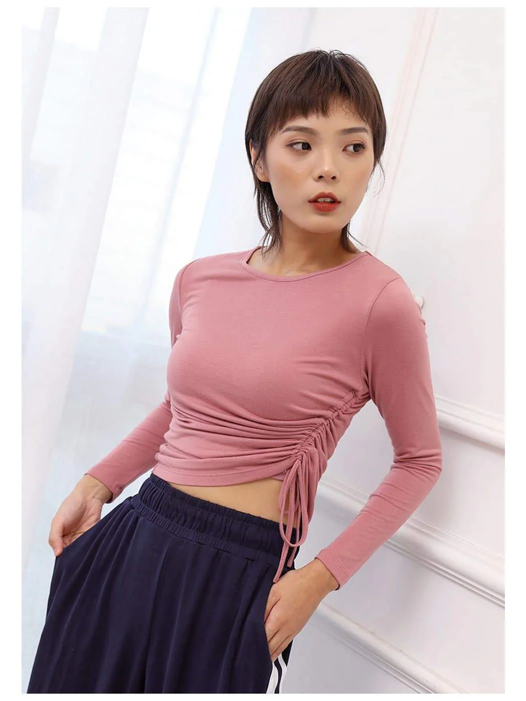 Long Sleeve Side Gathered Cinched Top - Image 8