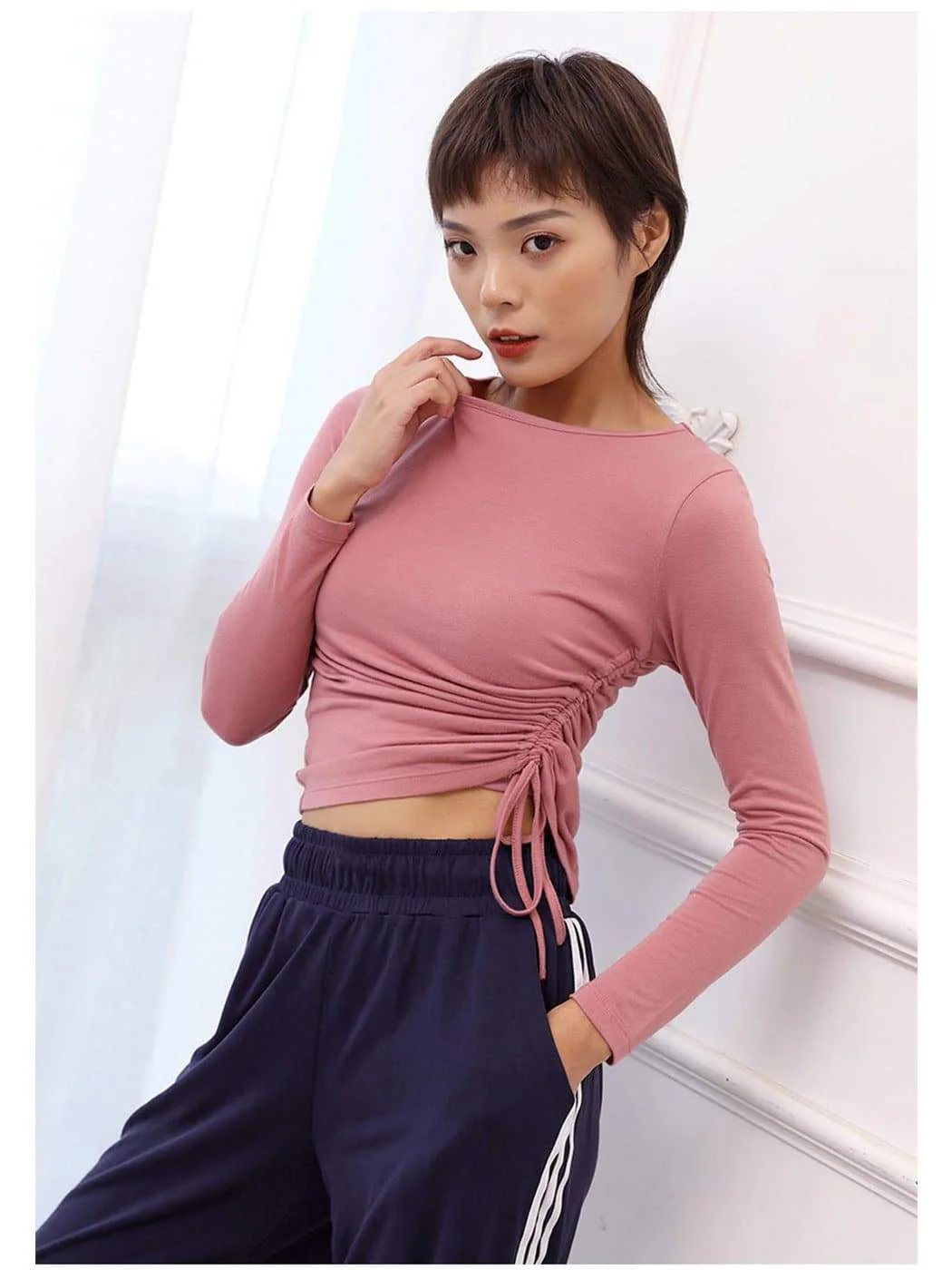 Long Sleeve Side Gathered Cinched Top - Image 9