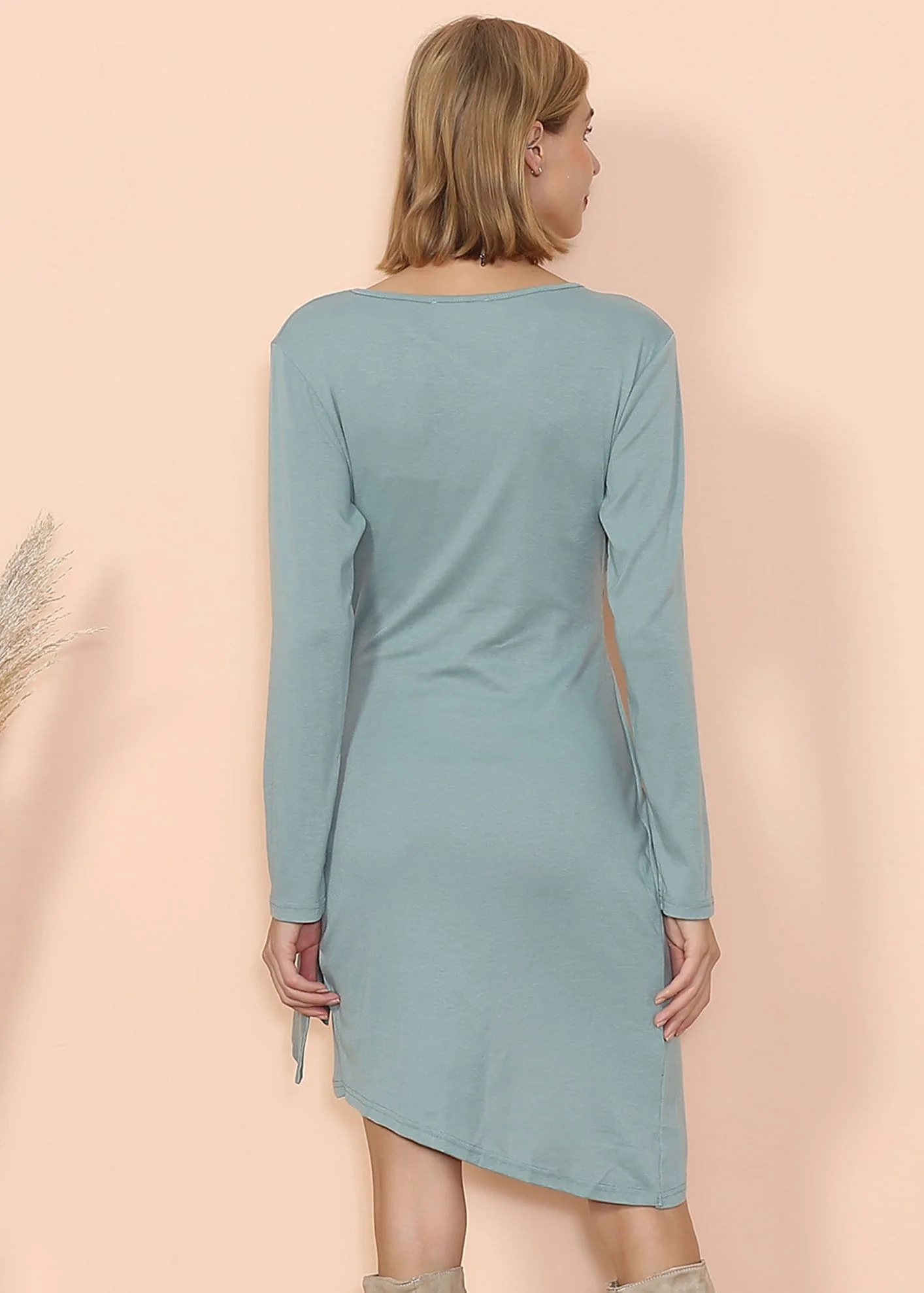 Long Sleeve Side Wrap Tie Dress - Image 8