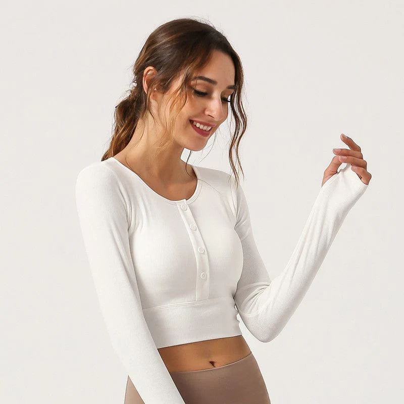 Long Sleeve Slim Fit Buttoned Workout Top - Image 6