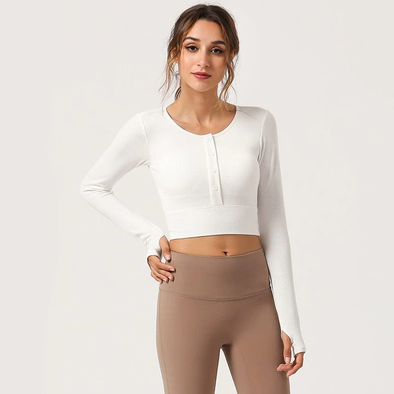 Long Sleeve Slim Fit Buttoned Workout Top - Image 7
