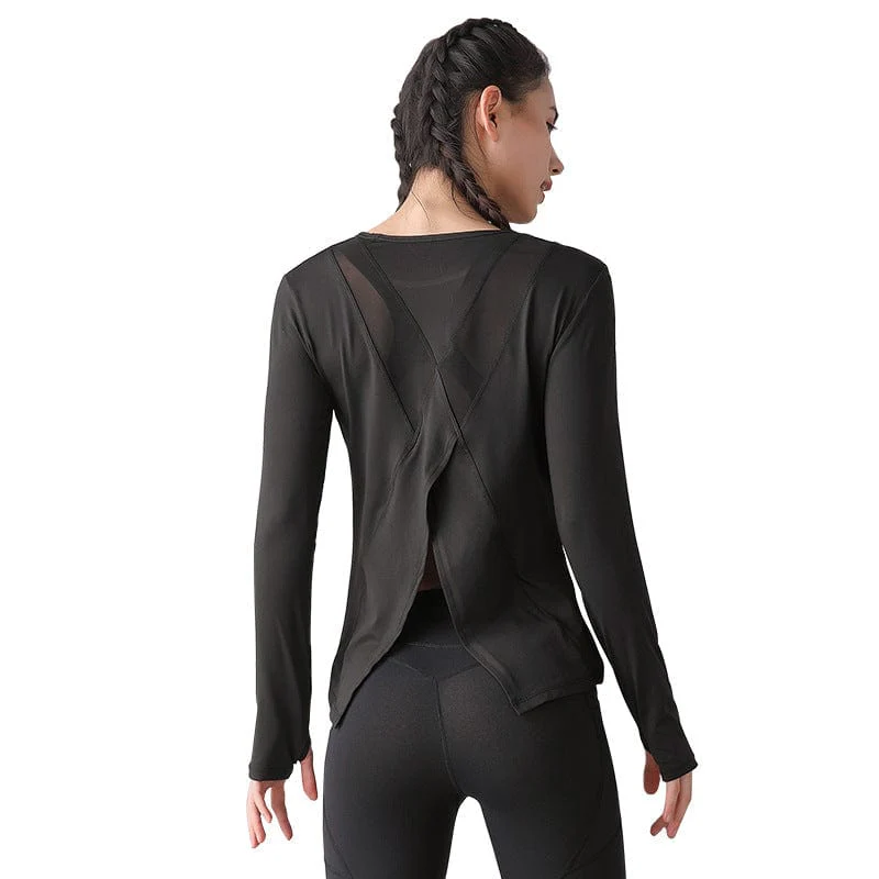Long Sleeve Tee Shirt with Criss Cross Flap Back - Image 3