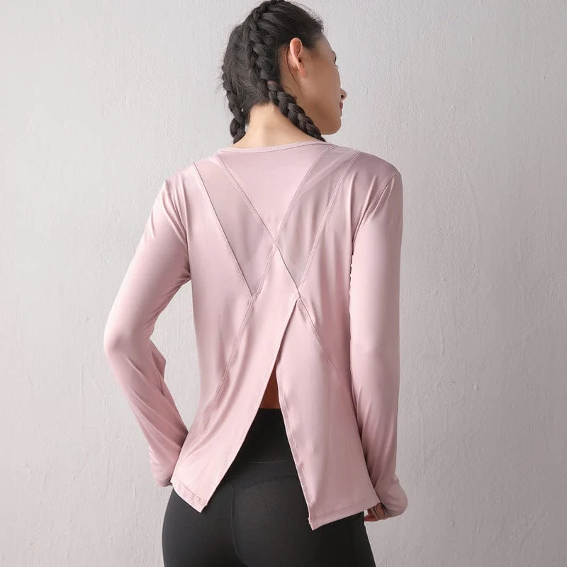 Long Sleeve Tee Shirt with Criss Cross Flap Back - Image 8