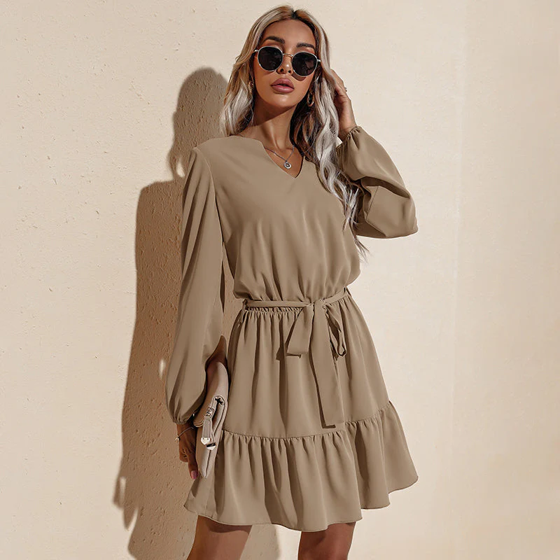 Long Sleeve Tied Waist Tunic Dress - Image 10