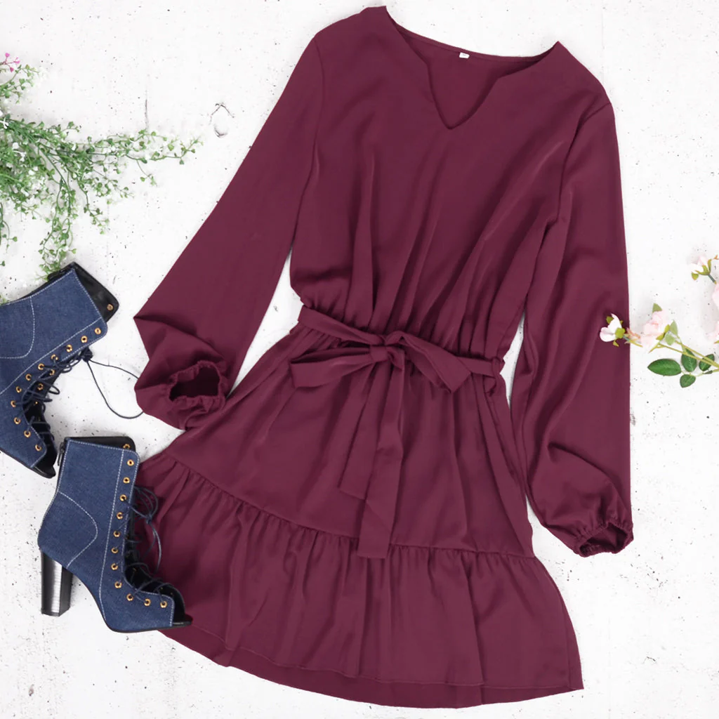 Long Sleeve Tied Waist Tunic Dress - Image 5