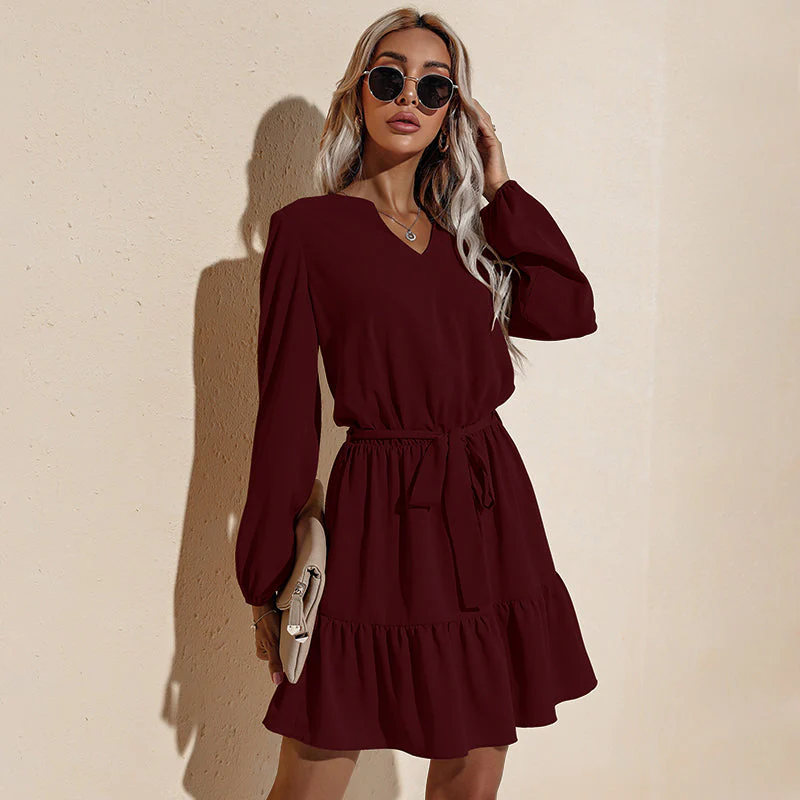Long Sleeve Tied Waist Tunic Dress - Image 8